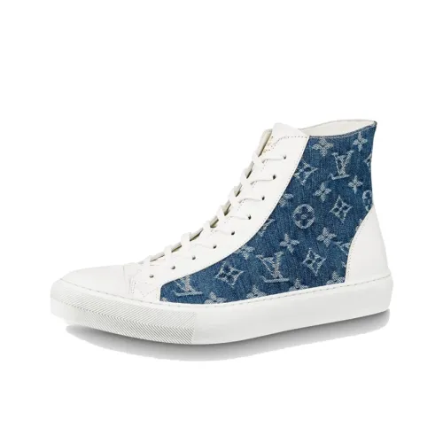 LOUIS VUITTON Tattoo Skateboard Shoes Unisex High-Top White/Denim Blue