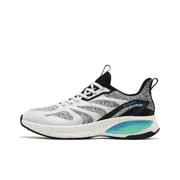 QIAODAN Blazing Plume Slip Resistant Cushioning Wear Resistant Low Top Running Shoes Men's White Black Cyan