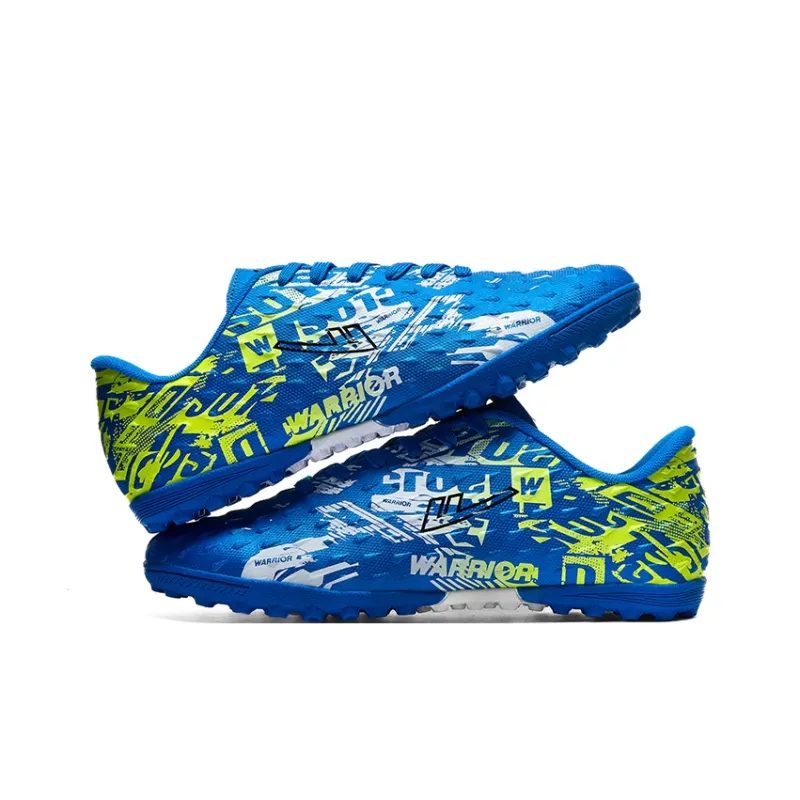 Warrior Soft Ground, Indoor Anti Slip Wear Resistant Soccer Shoes Unisex Royal Blue Yellow White-3