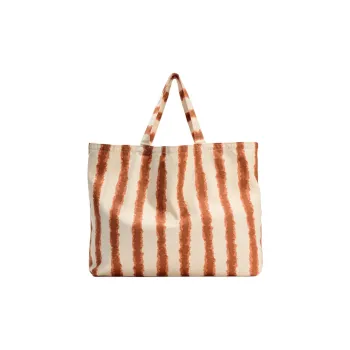 ZARA Cotton Tote Bag Shopping Bag Shoulder Bag Handbag Large Size Women's Ecru & Red Brown