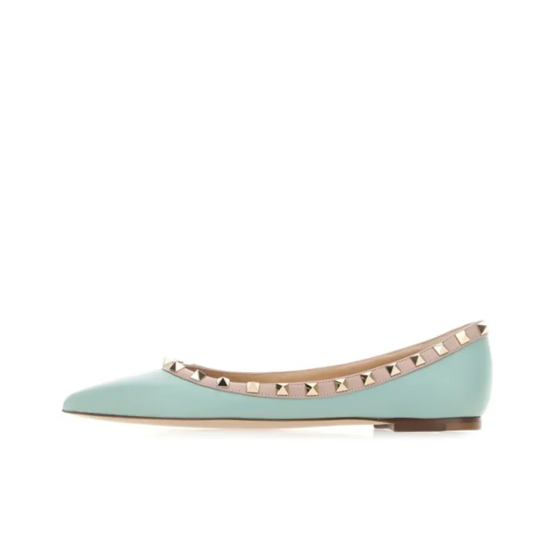 Valentino Rockstud Flat Shoes Women's Blue-0