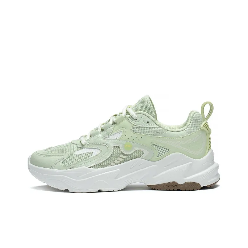 LiNing Meteor Slip Resistant Cushioning Wear Resistant Low Top Running Shoes Women's White Green-0