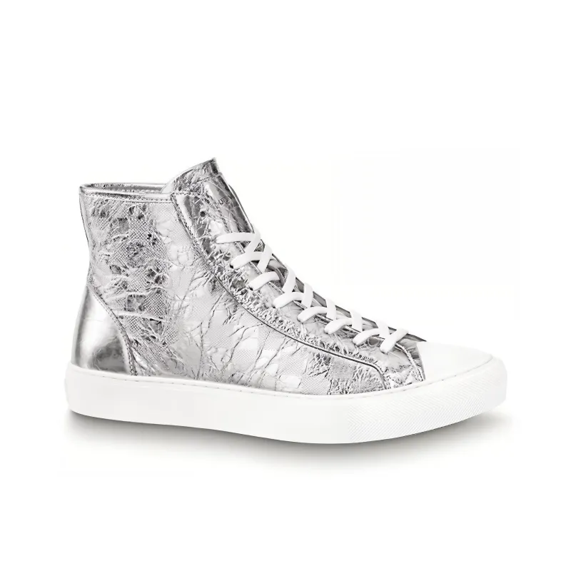 LOUIS VUITTON Tattoo High Top Stylish Skateboarding Shoes Men's Silver-1