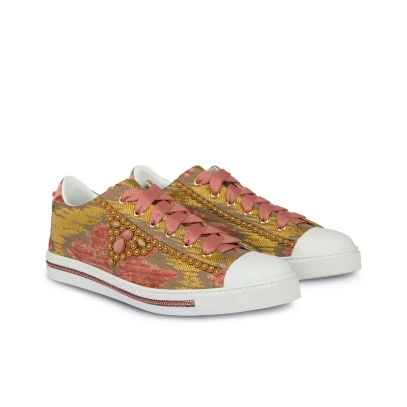 RENE CAOVILLA Veneziana Low-Top Stylish Skateboarding Shoes Women's Brown Pink-2