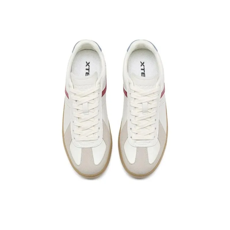 XTEP Germany Army Trainer Anti Slip Wear Resistant Low Top Skateboard Shoes Men's White Gray Red-2