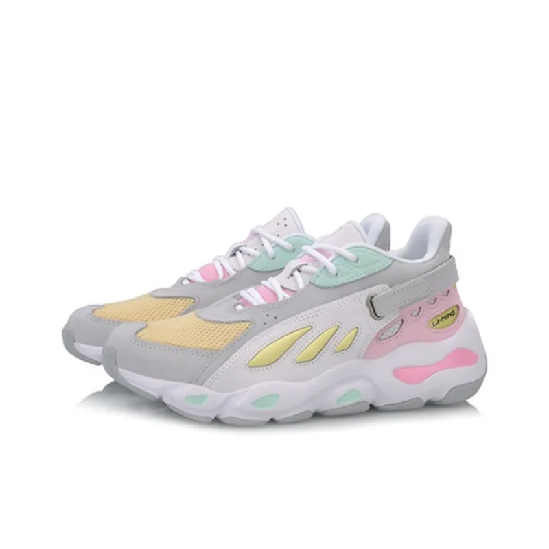 LINING Butterfly Chunky Sneakers Women's Low Top Microcrystalline Gray/Cherry Blossom Pink-1