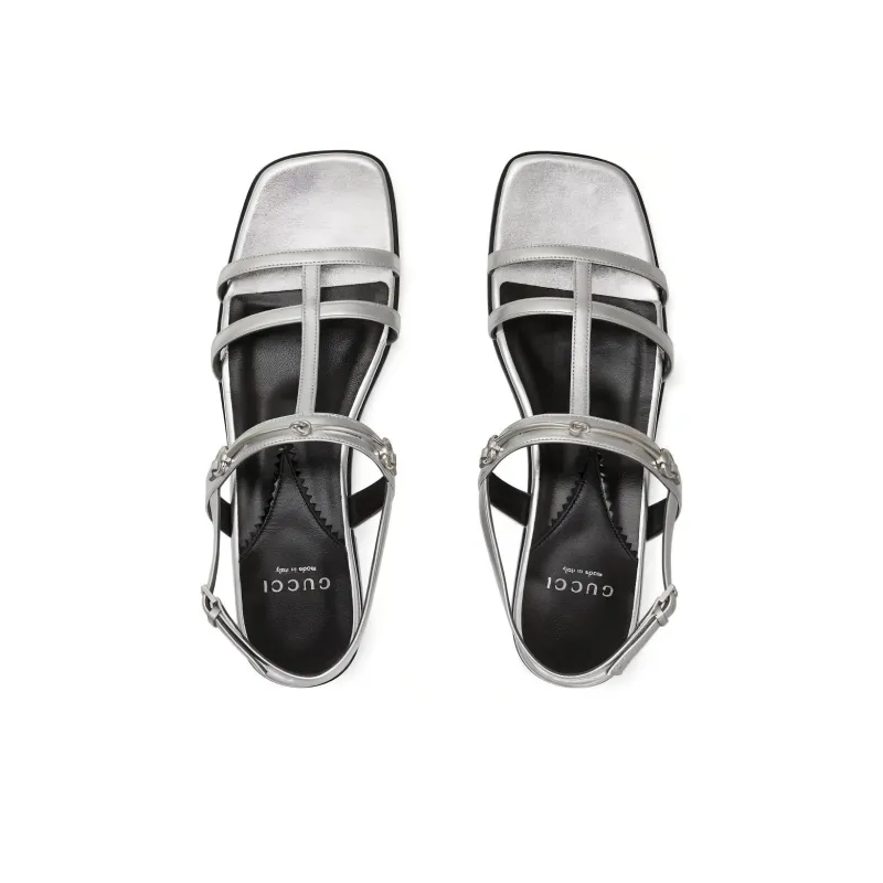 GUCCI Horsebit Caged Metallic Leather Sandals-2