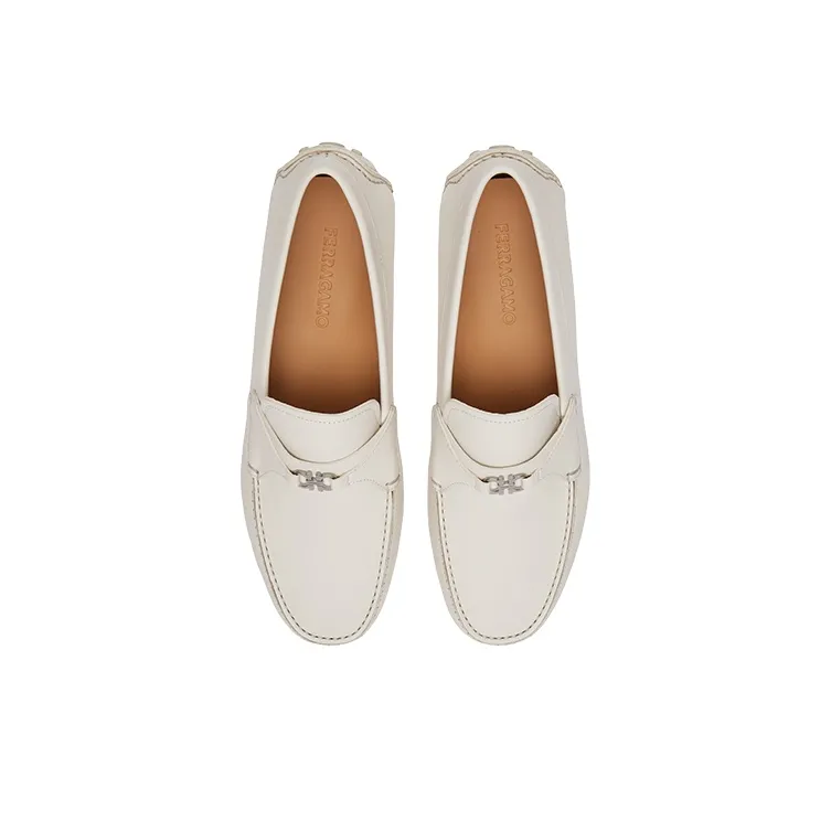FERRAGAMO GANCINI Gommino Loafers Men's White-2