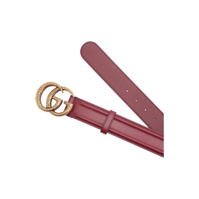 GUCCI Gold Tuning Engraving Accessories Carved Double G Smooth Buckle Leather Belts Women's Width  4cm-2
