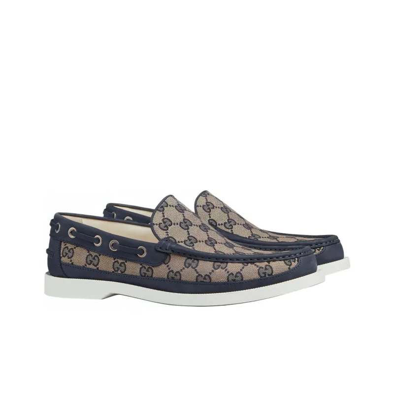 GUCCI Lace Up Loafer 'GG Canvas - Beige Blue'-2