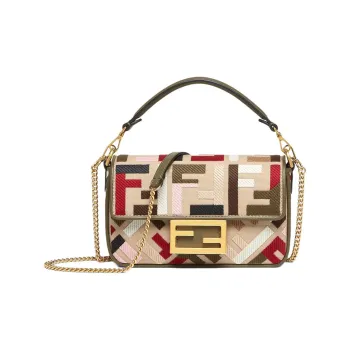 FENDI Baguette With Cotton Shoulder Bag, Crossbody Bag, Handbag Mini Women's Pink Multicolor