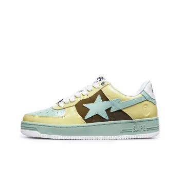 A BATHING APE Bape STA Stylish Skateboarding Shoes Men's Yellow Green Brown