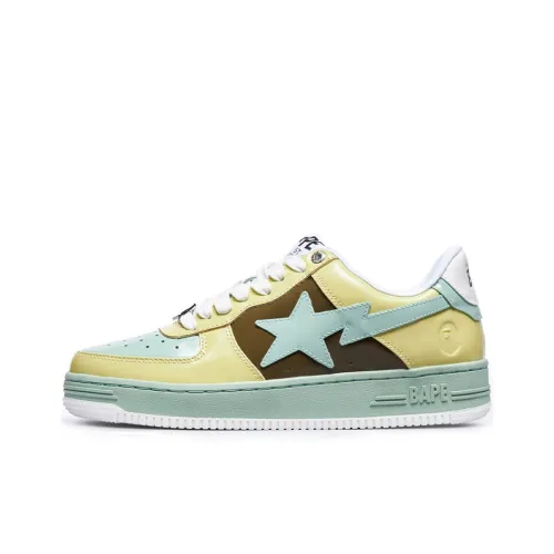 A BATHING APE Bape Skateboard Shoes Men Low-Top Yellow/Green/Brown