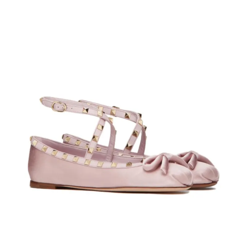 Valentino Garavani Rockstud Satin Ballerina Shoes-2