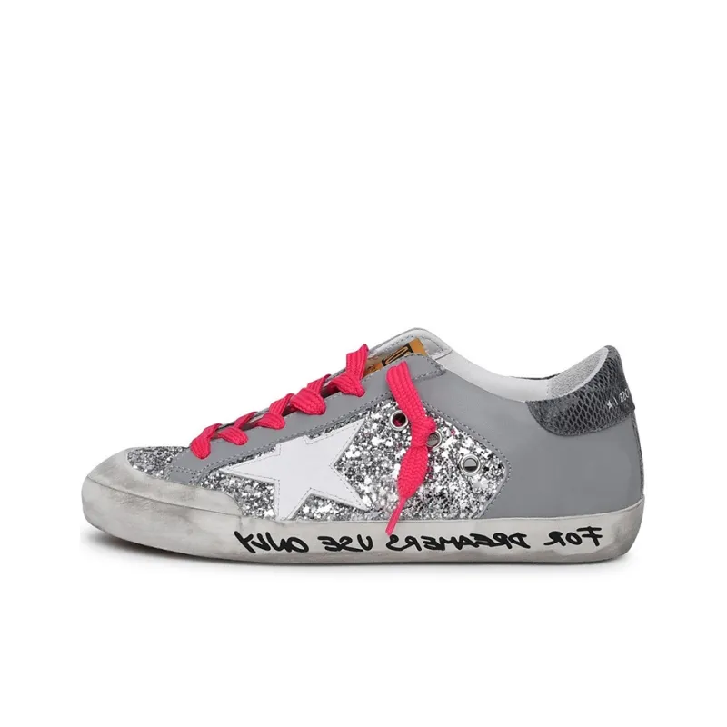 Golden Goose Super Star Stylish Skateboarding Shoes Women's Silver Distressed Style-0
