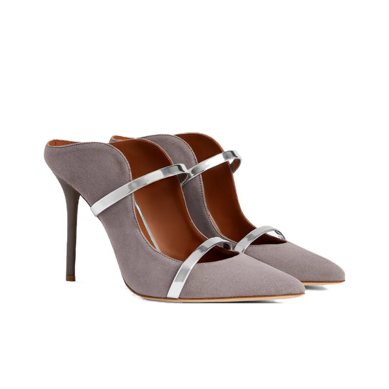 Malone Souliers Maureen Wrap-toe Slippers 10cm Women's Gray-2