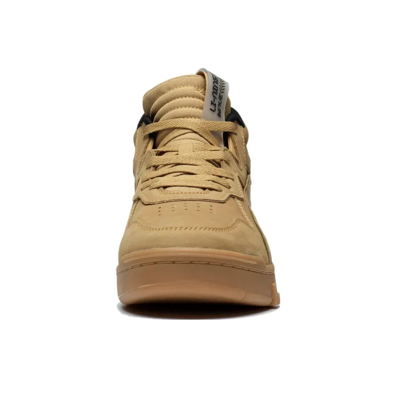 LiNing Mid Leather Anti Slip Wear Resistant Mid Top Skateboard Shoes Men's Mineral Yellow-4