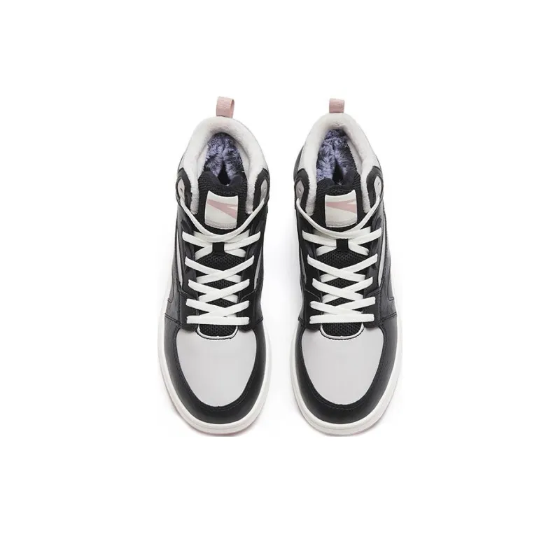 Anta Street Naughty Warm Slip Resistant High Top Skateboard Shoes Women's Black-2