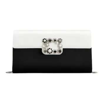 Roger Vivier Silk Satin Crossbody Handheld Shoulder Bags Women's Ecru & Black