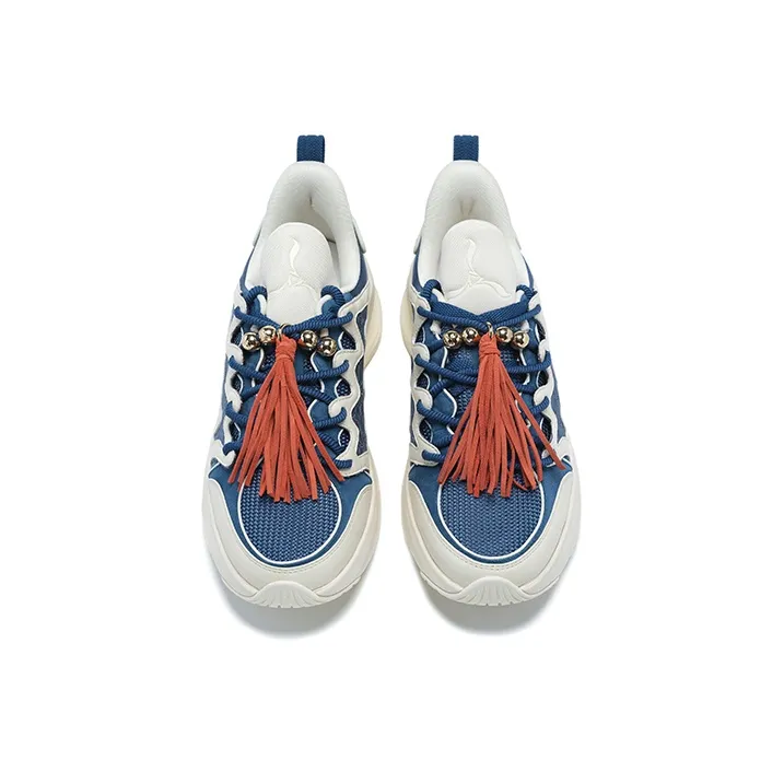 LI NING 1990 Heart Dance Anti Slip Wear Resistant Low Top Casual Shoes Women's Blue White-2
