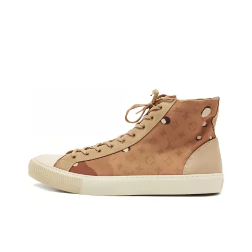 LOUIS VUITTON Tattoo Skateboard Shoes Men High-Top Brown