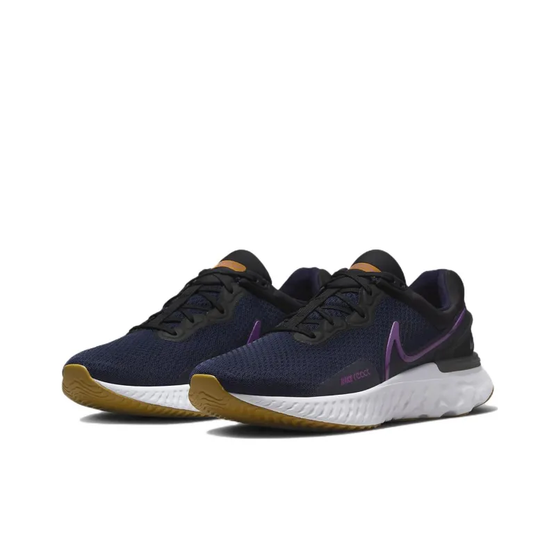 Nike React Miler 3 Cushioned Slip Resistant Breathable Lightweight Low Top Running Shoes Men's Black Purple-2