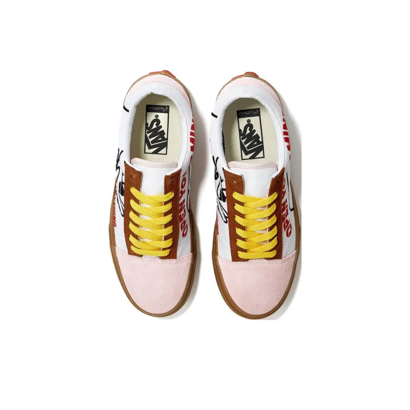 FEVER DOG x Vans Old Skool Anti Slip Wear Resistant Low Top Skateboard Shoes Unisex White Brown Pink-3