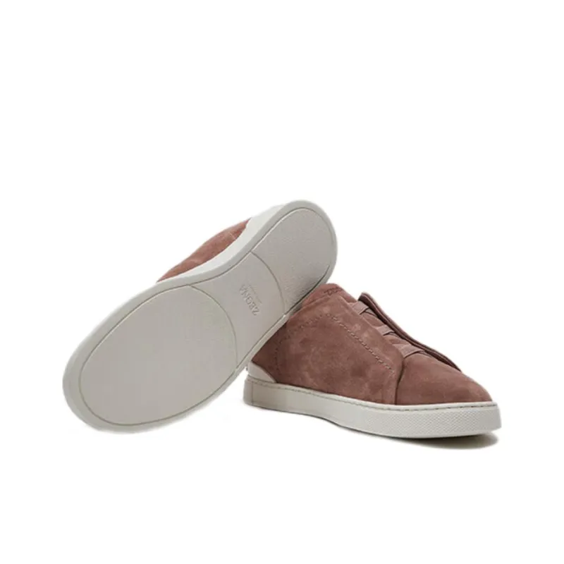 Zegna Triple Stitch Slip Resistant Low Top Skateboard Shoes Men's Gray Pink-3