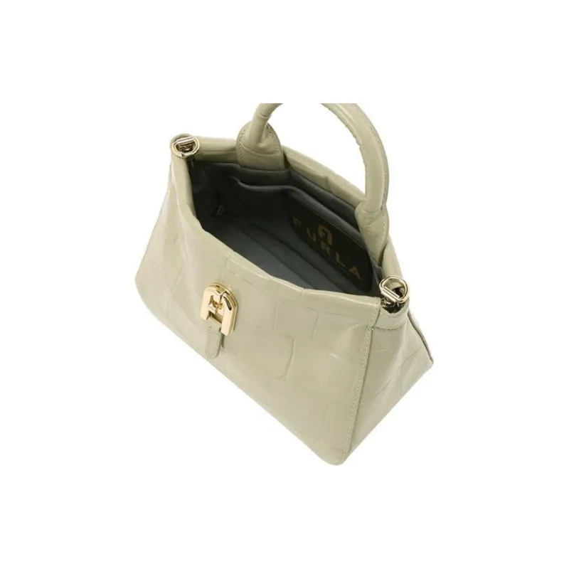 Furla Crocodile Embossed Leather Portable Crossbody Bag Shoulder Bag Mini Women's Green-4