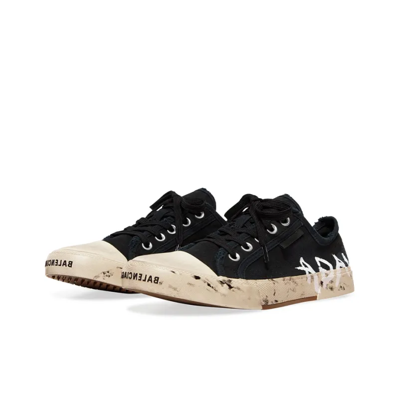 Balenciaga Paris Low Top Graffiti Sneakers 'Black And White Destroyed Cotton' Women's-2