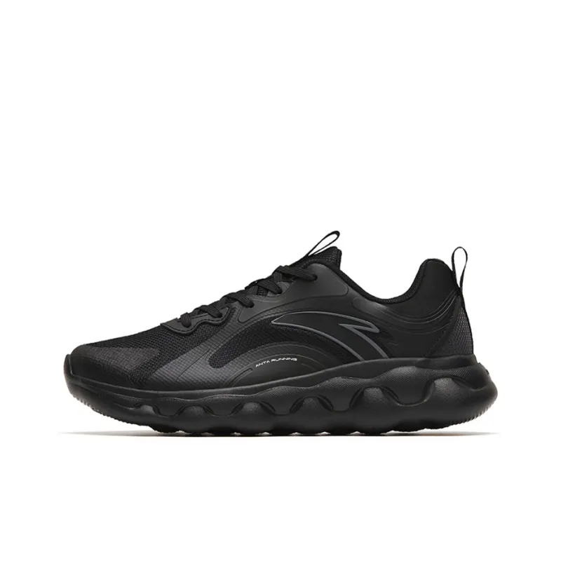 Anta Sheepskin Cushioning Slip Resistant Breathable Coverage Lightweight Rebound Low Top Running Shoes Men's Black-0