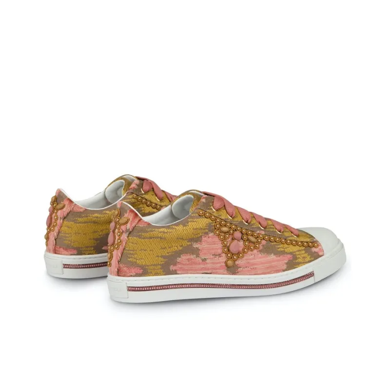 RENE CAOVILLA Veneziana Low-Top Stylish Skateboarding Shoes Women's Brown Pink-4