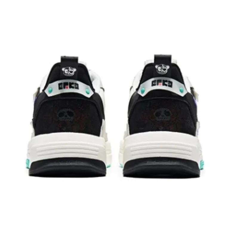 Erke Battery Panda Slip Resistant Cushioning Wear Resistant Low Top Skateboard Shoes Women's White Black-3