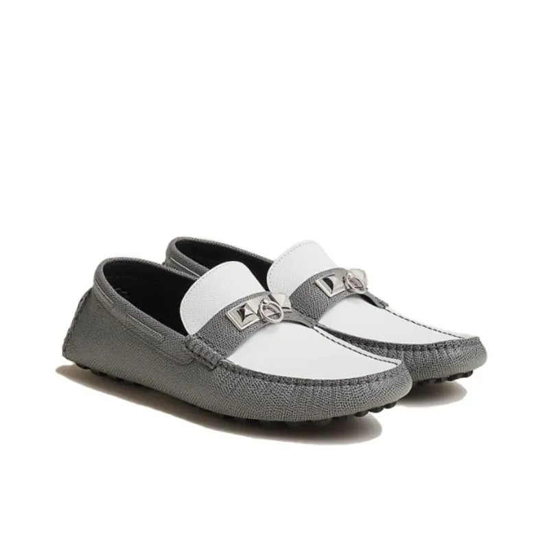 HERMES Irving Loafers Women's Gray White-2