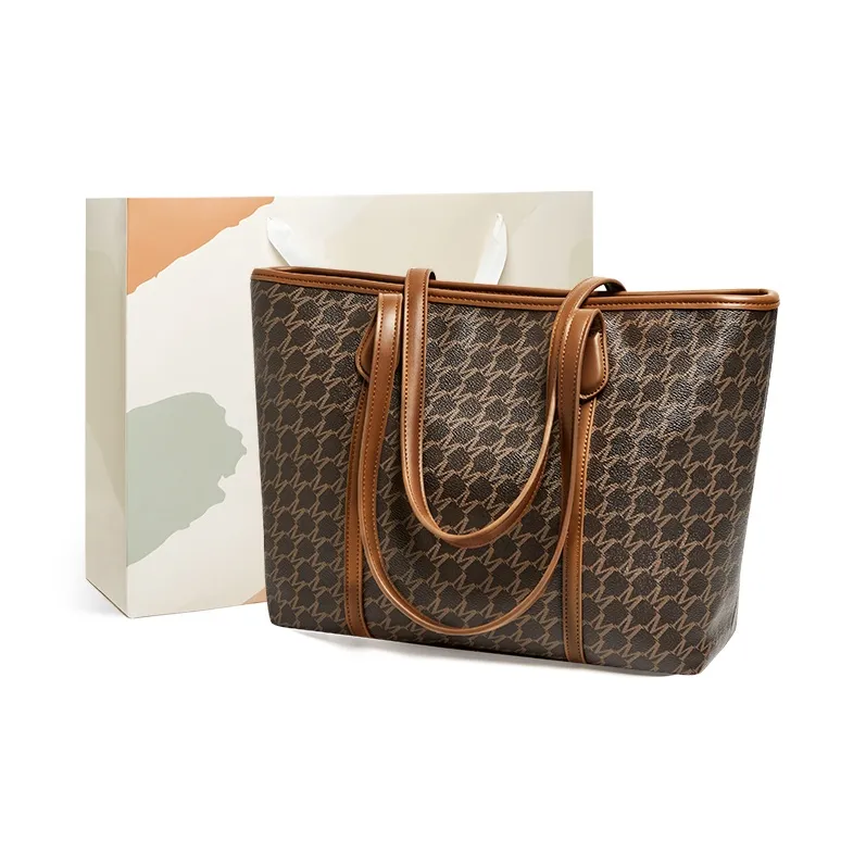15 MINS PVC Tote Bag, Shopping Bag, One Shoulder Bag Regular Large Size Women's Ecru/Coffee-4