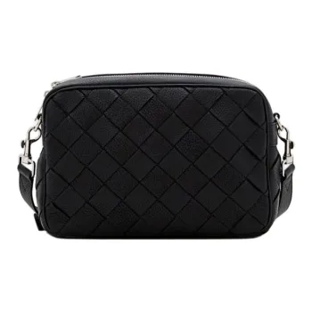 Bottega Veneta Intrecciato Grained Leather Camera Bag Shoulder Bag Crossbody Bag Medium Size Men's Black