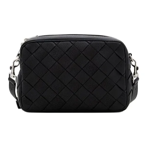 Bottega Veneta Intrecciato Grained Leather Camera Bag Shoulder Bag Crossbody Bag Medium Size Men's Black