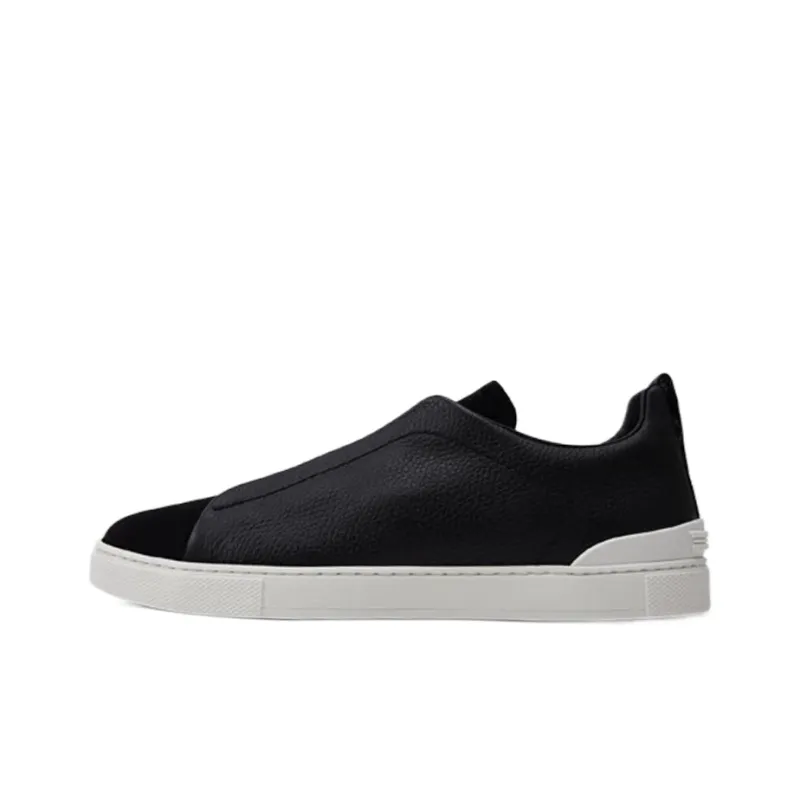 Zegna Triple Stitch Abrasion Resistant Low Top Skateboard Shoes Men's Black-0