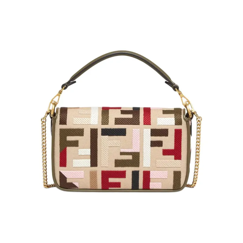 FENDI Baguette With Cotton Shoulder Bag, Crossbody Bag, Handbag Mini Women's Pink Multicolor-2