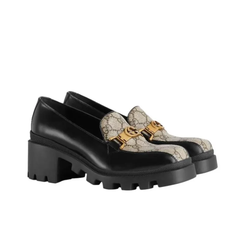 GUCCI Interlocking Platform Loafers Women's Black-2
