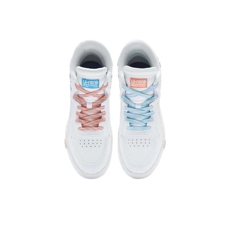 LiNing Wave Mid Prm Slip Resistant Cushioning Wear Resistant Mid Top Casual Skateboard Shoes Women's Ecru-3