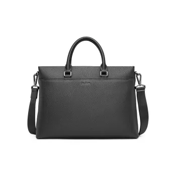 PIERRE CARDIN Cow Leather Handbag, Laptop Bag, Briefcase Regular Men's Black