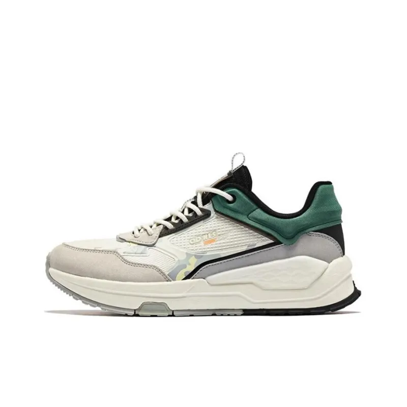 QIAODAN Vertical And Horizontal 3 Anti-Slip Wear-Resistant Low-Top Sports Casual Shoes Gray White Green-0
