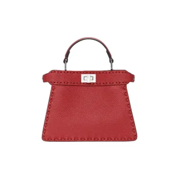 FENDI Peekaboo ISeeU Grained Calfskin One Shoulder Handbags Small Size Women's Red