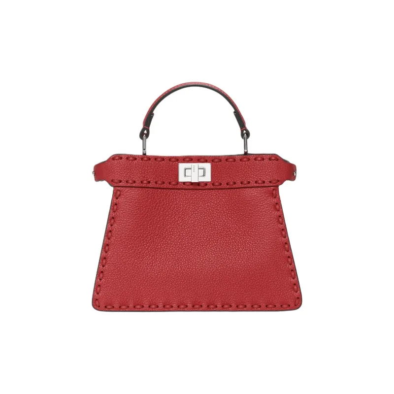 FENDI Peekaboo ISeeU Grained Calfskin One Shoulder Handbags Small Size Women's Red-0