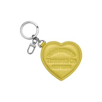TIFFANY & CO. Lambskin Palladium-Plated Metal Keychains Unisex Yellow
