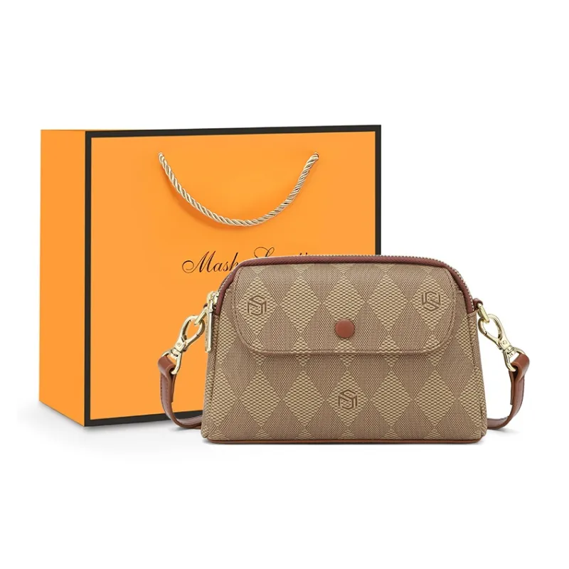 MashaLanti PVC With Synthetic Leather Small Square Bag Shoulder Bag Women's Dark Brown & Apricot/Coffee-7