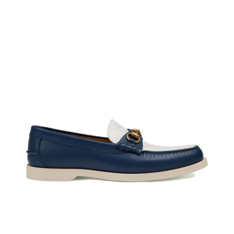 GUCCI Horsebit Loafers Men's White Blue-1