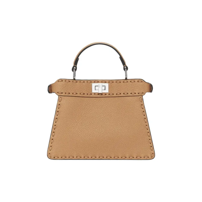 FENDI Peekaboo ISeeU Grain Cow Leather Shoulder Bag, Crossbody Bag, Handbag Trumpets Women's Milk Coffee-2
