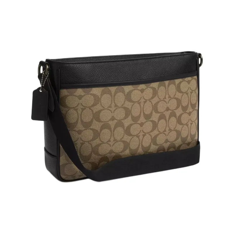 COACH Leather Paneled Canvas Bag, Shoulder Bag, Crossbody Bag Tubas Men's Bronze & Khaki & Black-1